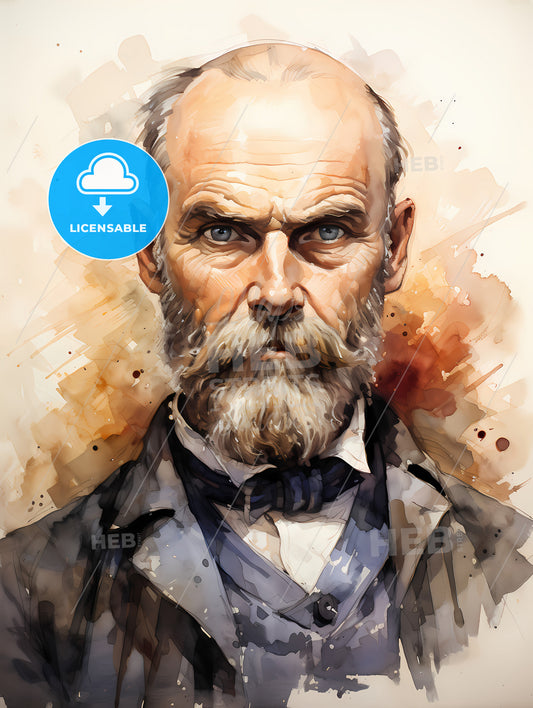 Alfred Nobel Watercolour Sketch Portrait