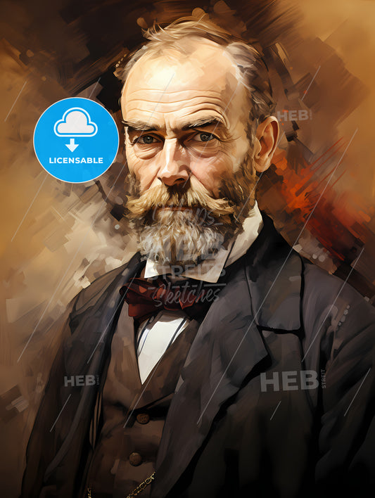 Alfred Nobel Watercolour Sketch Portrait