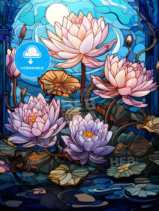 Art Noveau. Waterlilies Stained Glass