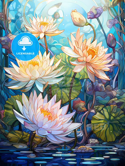 Art Noveau. Waterlilies Stained Glass