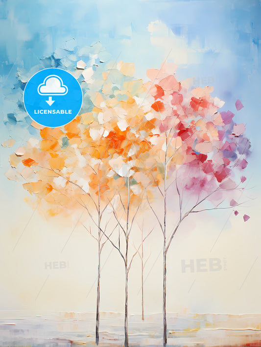 Background of 5 trees and blue sky