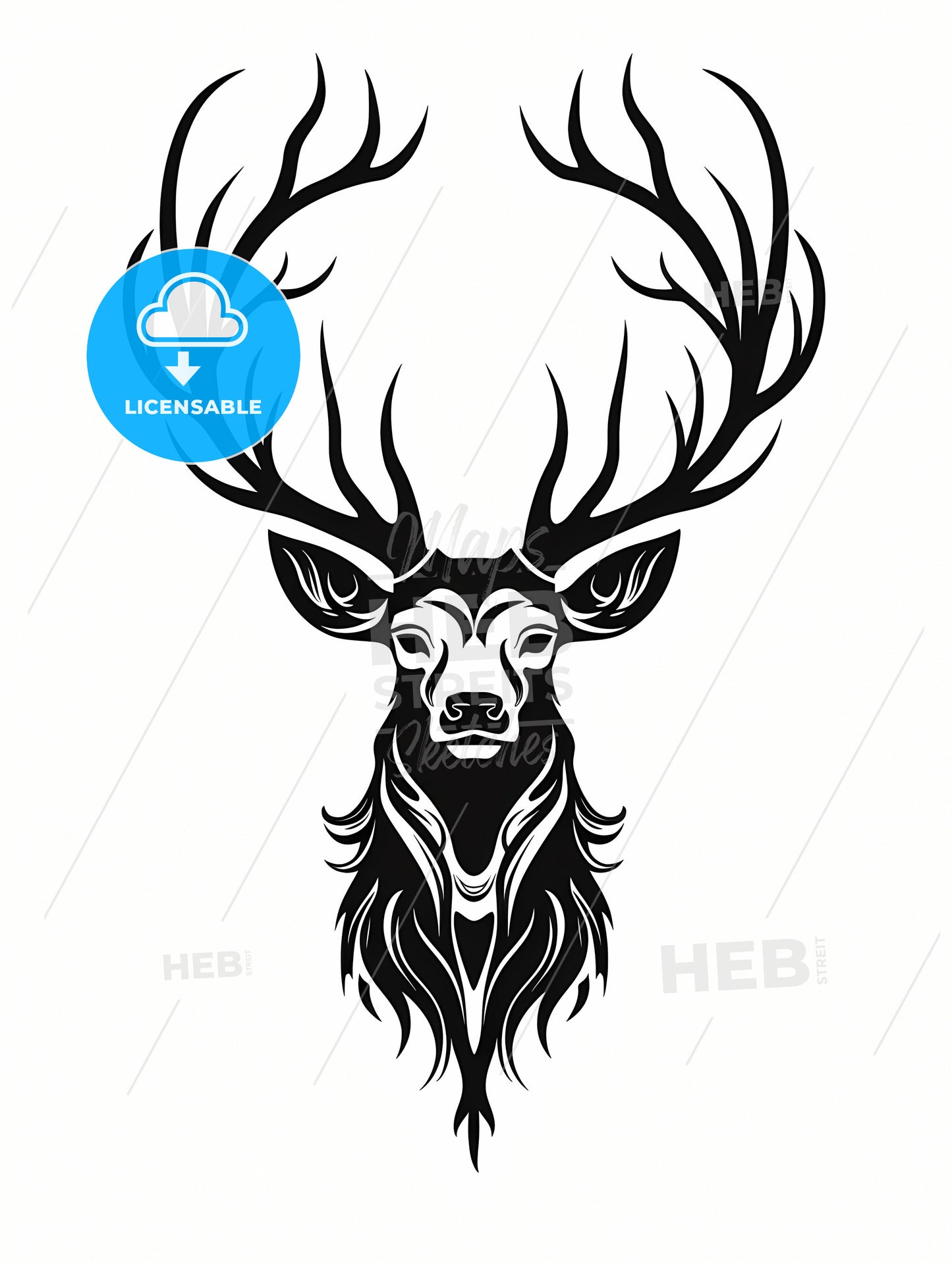 Black silhouette stag on white background