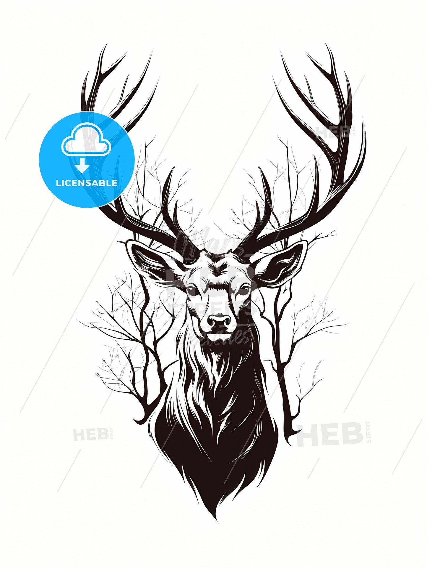 Black silhouette stag on white background