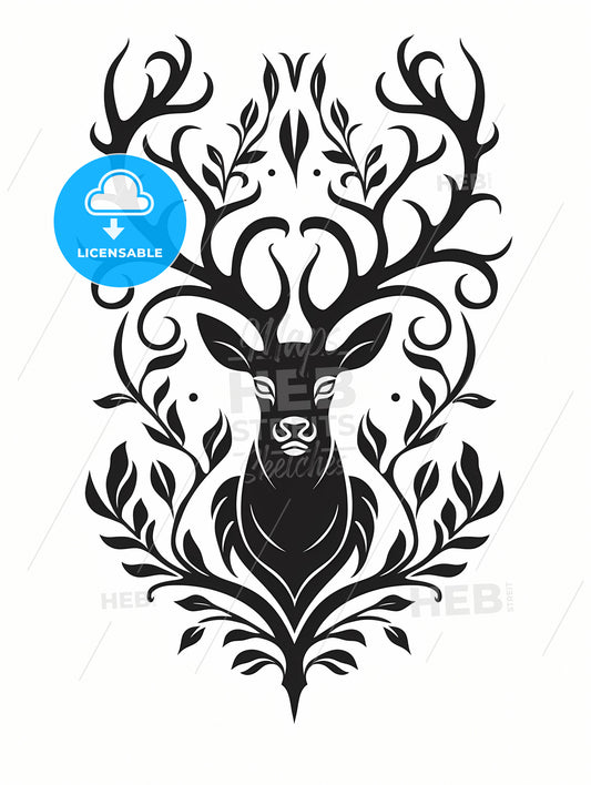 Black silhouette stag on white background