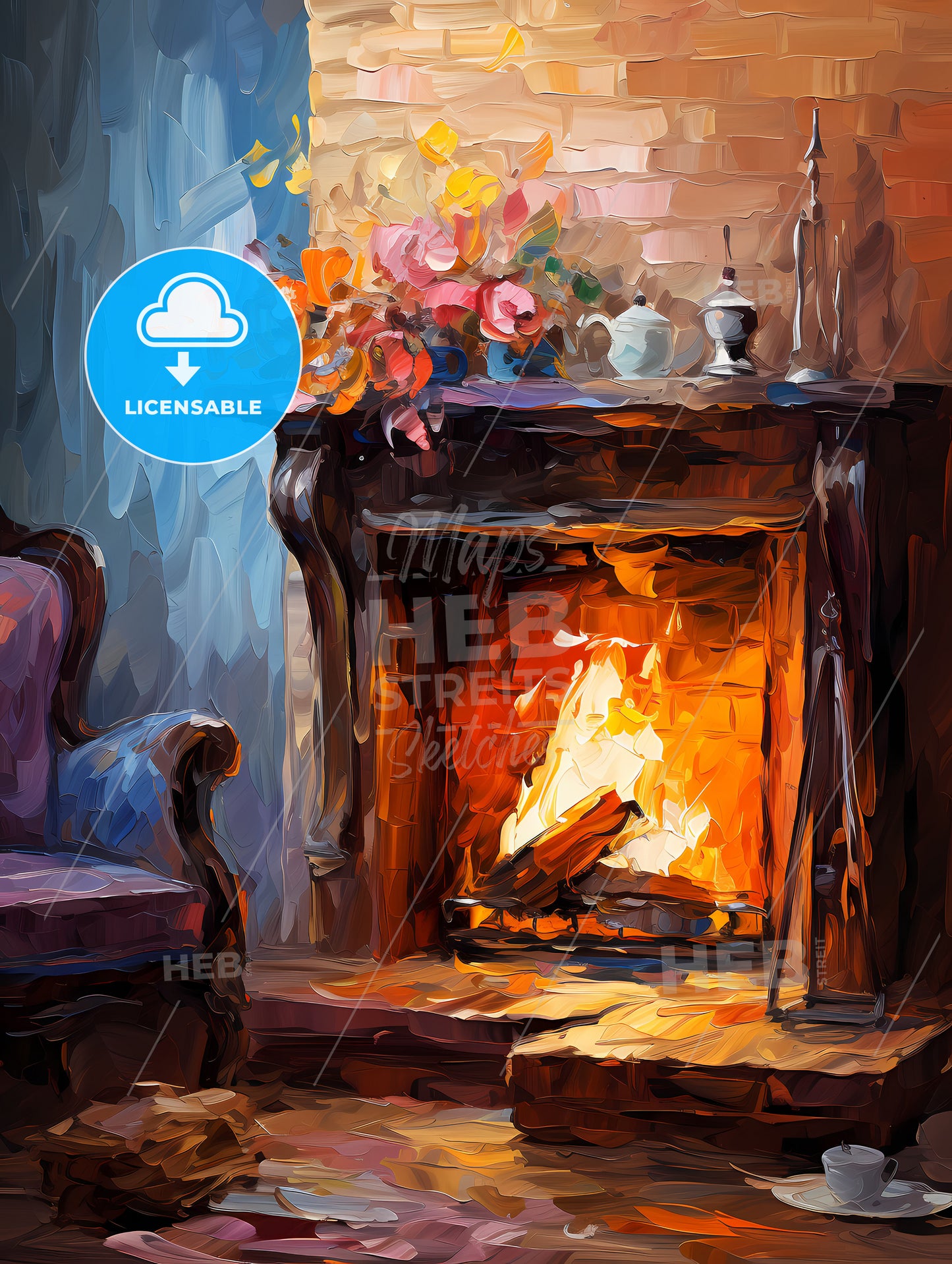 Brick wall surrounding a fireplace