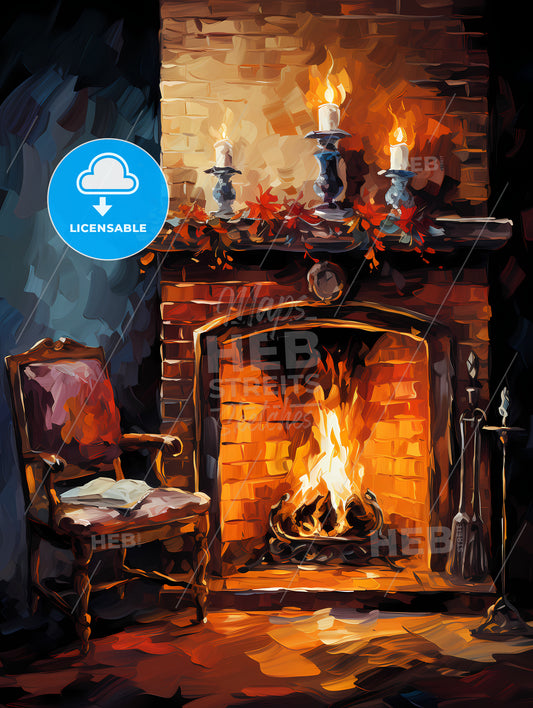 Brick wall surrounding a fireplace