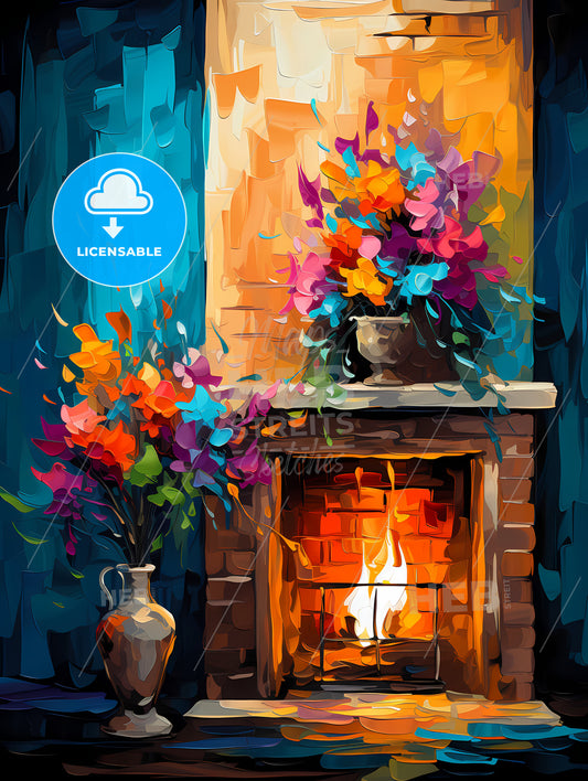 Brick wall surrounding a fireplace