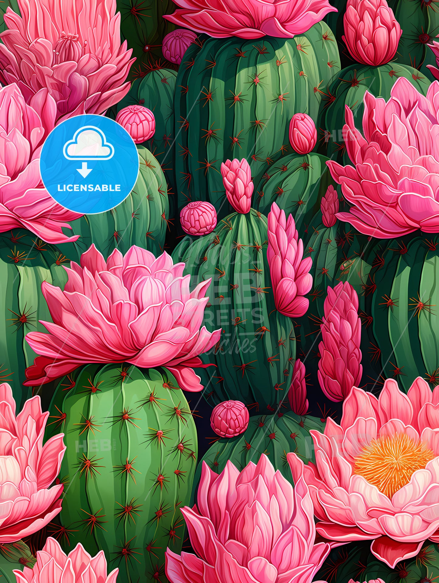 Cactuses green on pink vector seamless pattern