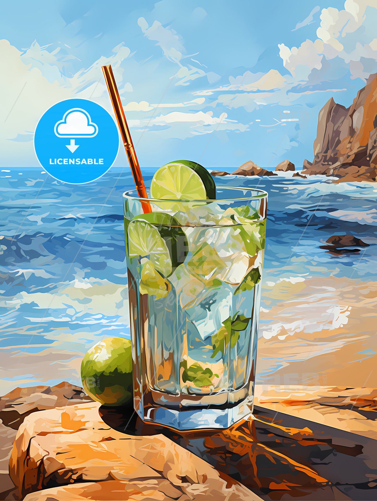 Caipirinha cocktail on beach