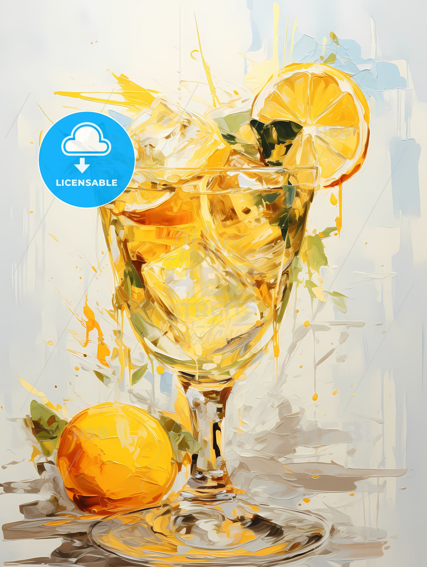 Cocktail with lemon over white