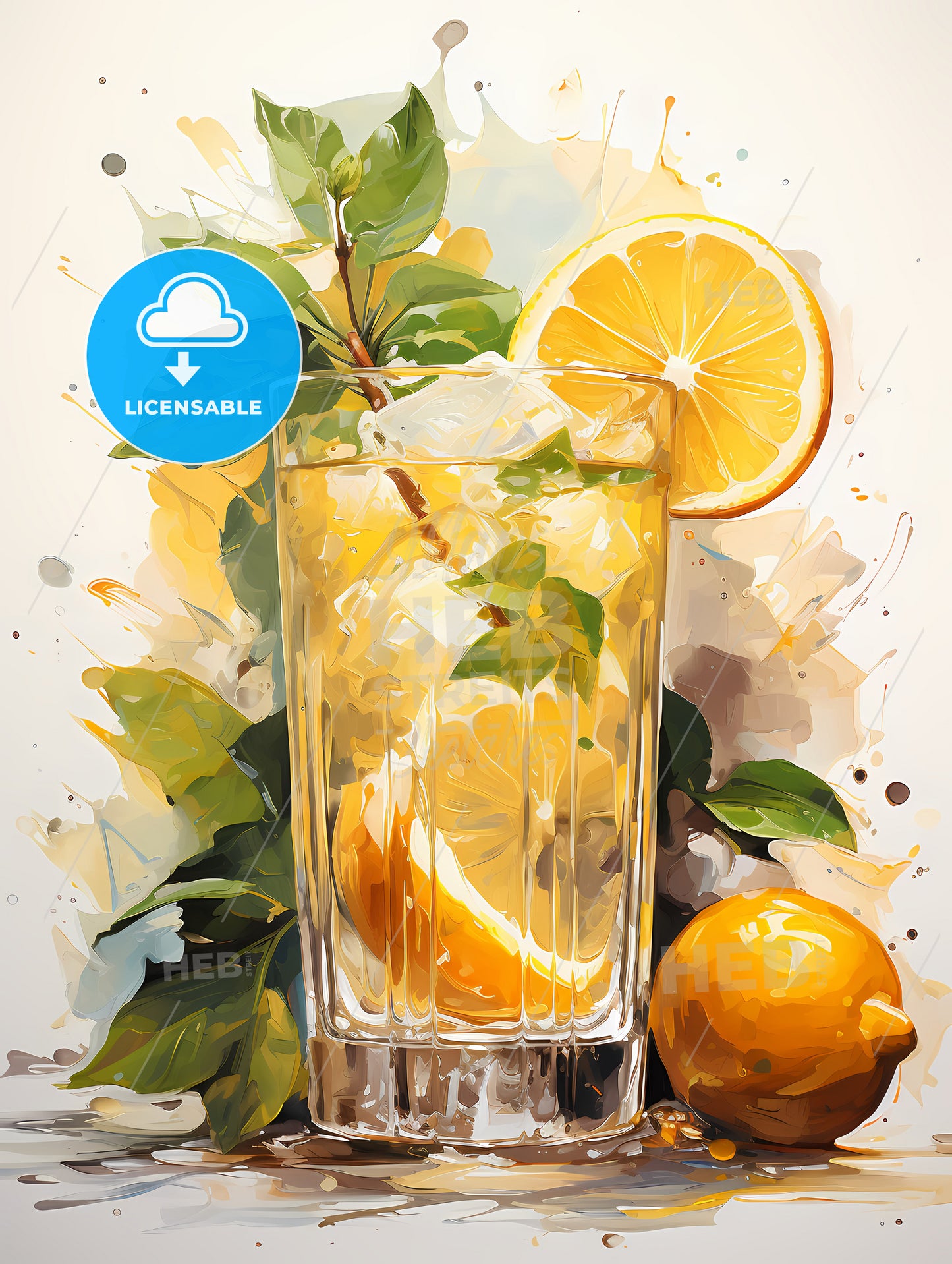 Cocktail with lemon over white