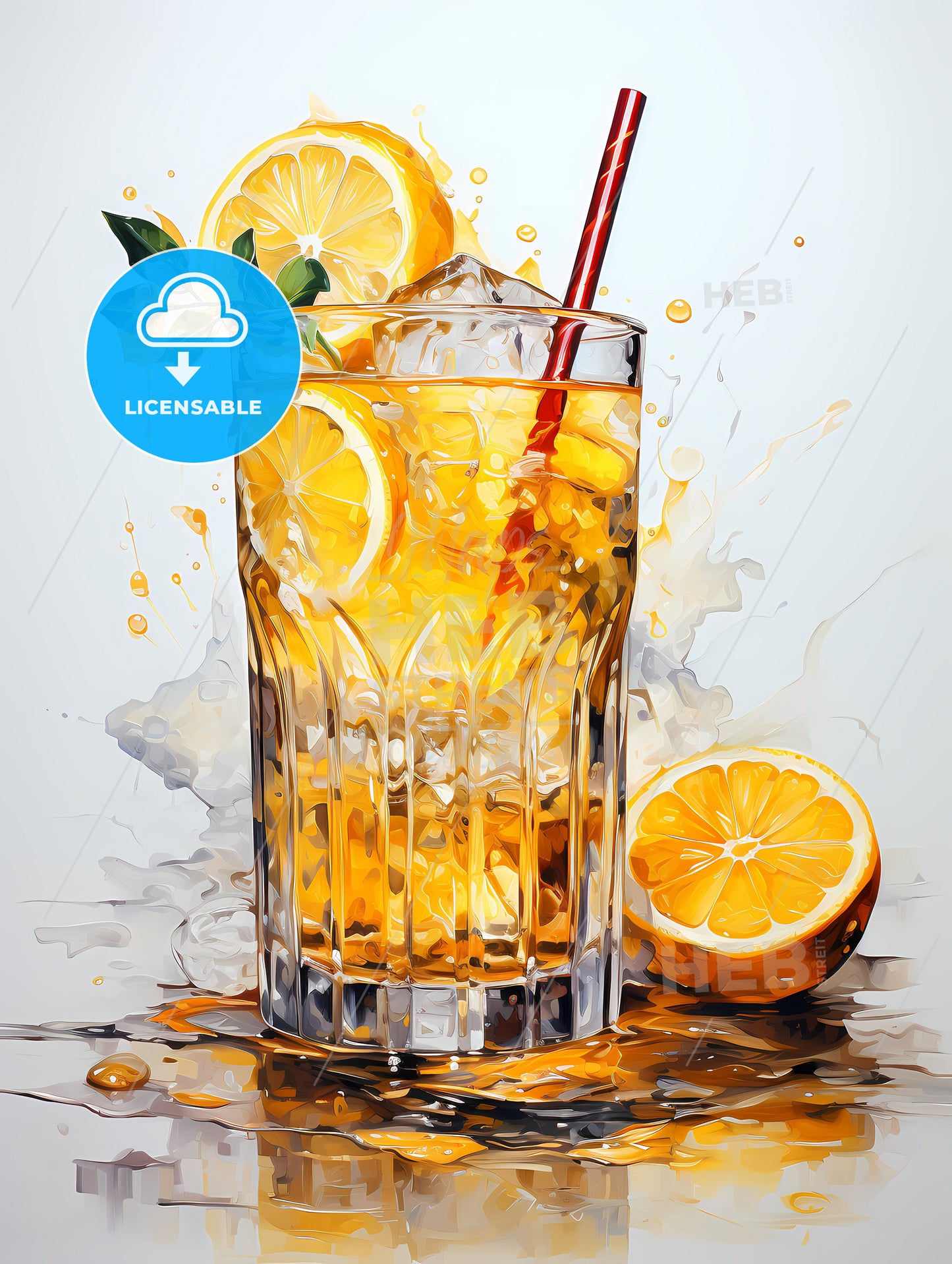 Cocktail with lemon over white