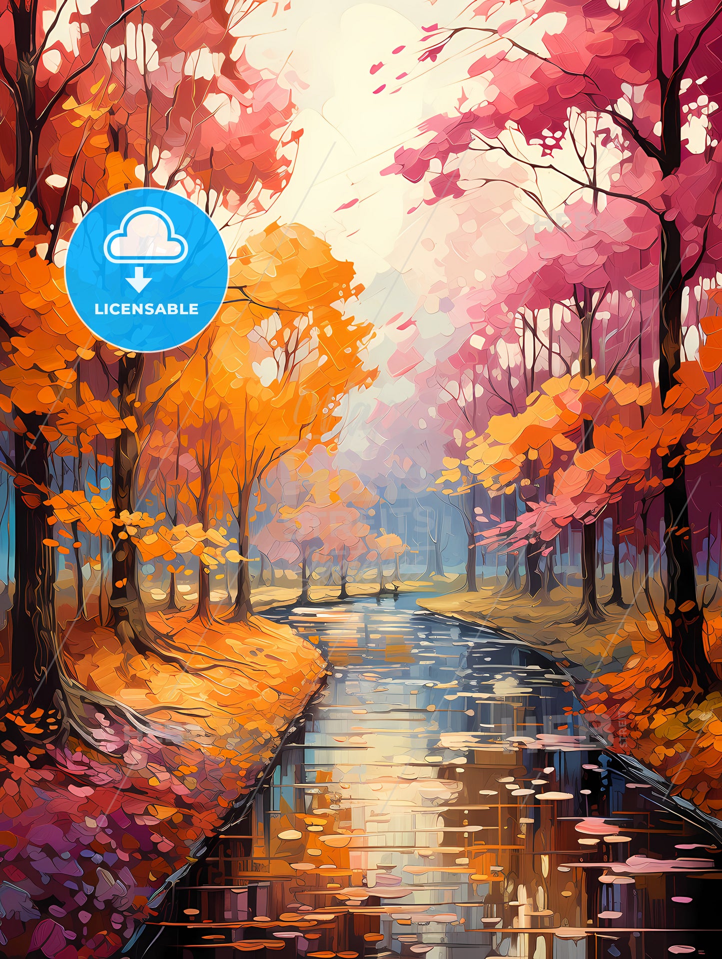 Colorful landscape redand yellow autumn forest