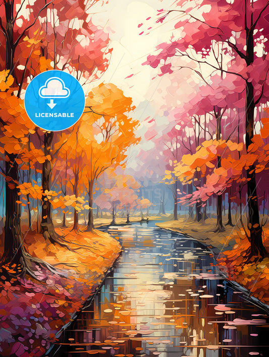 Colorful landscape redand yellow autumn forest