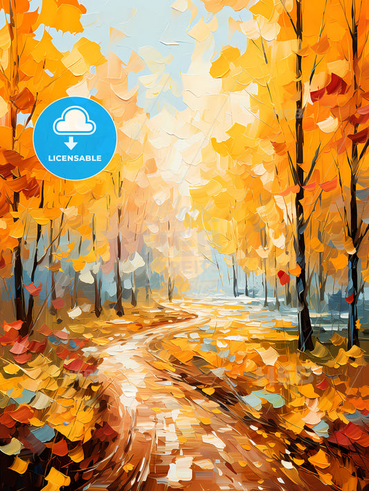 Colorful landscape redand yellow autumn forest