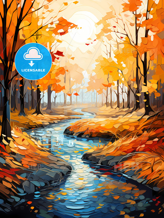 Colorful landscape redand yellow autumn forest