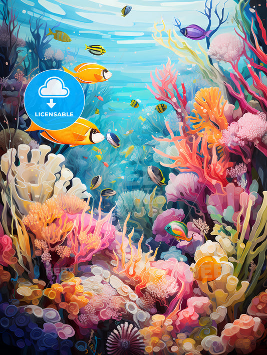 Colourful coral reef deep underwater