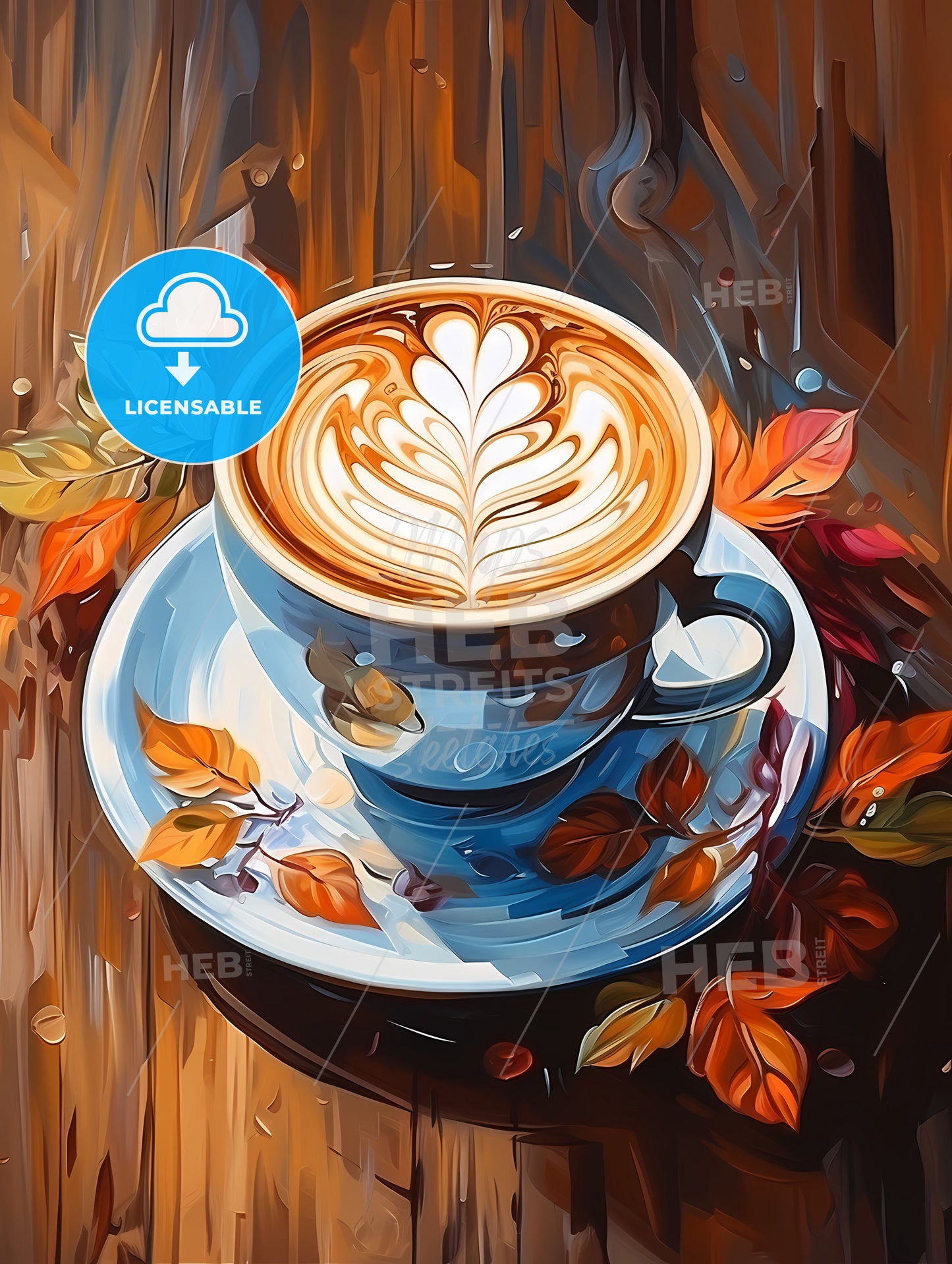 Cup of cappuccino coffee on wooden background