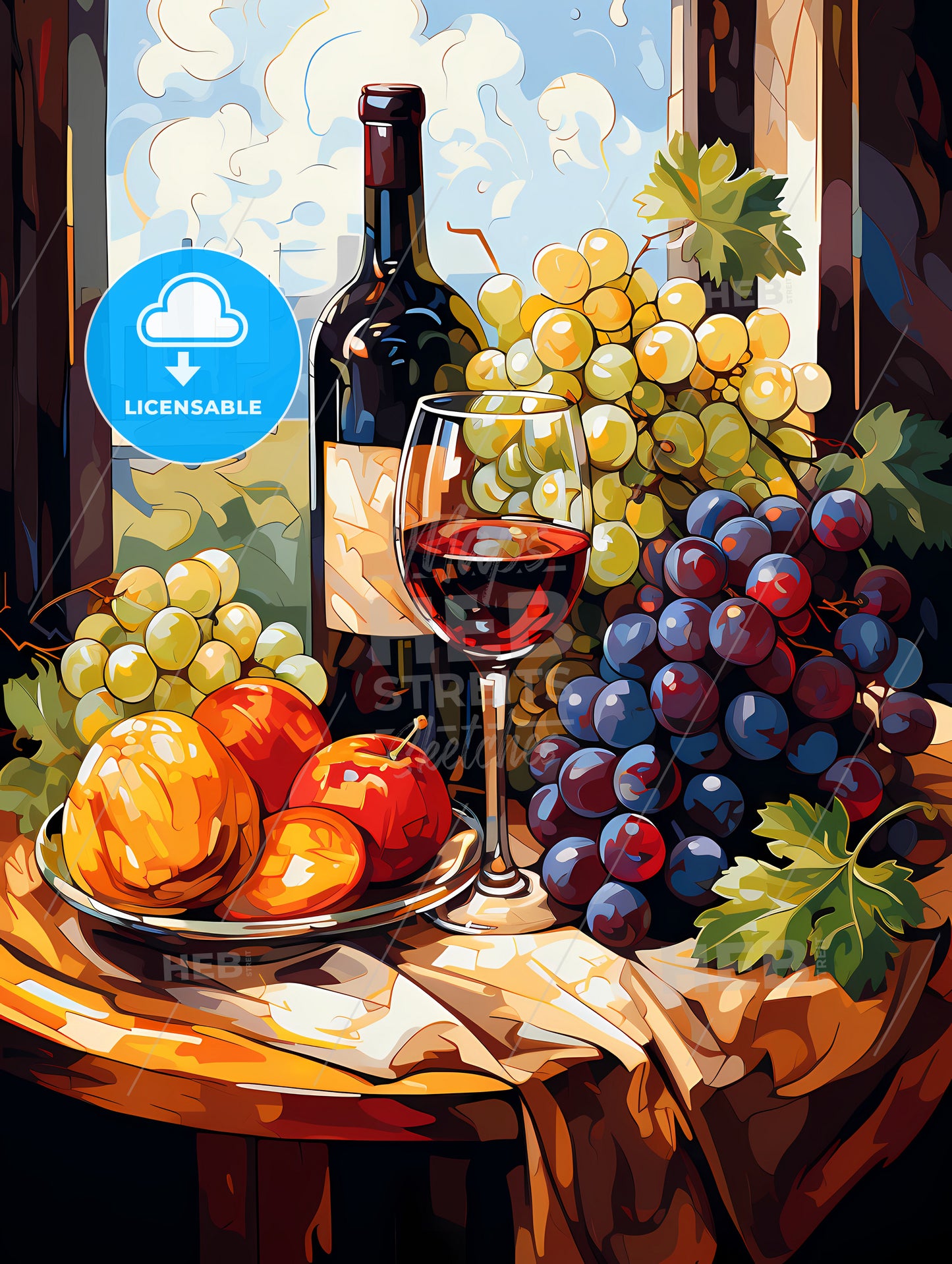 Grapes and wine bottles-healthy food