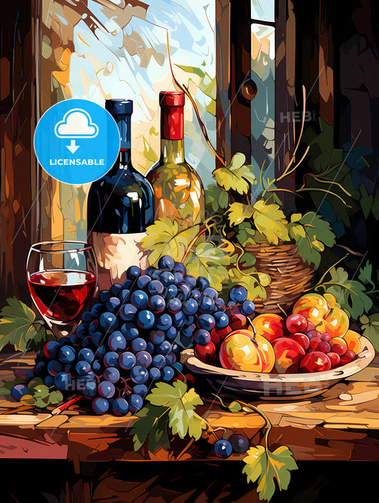 Grapes and wine bottles-healthy food