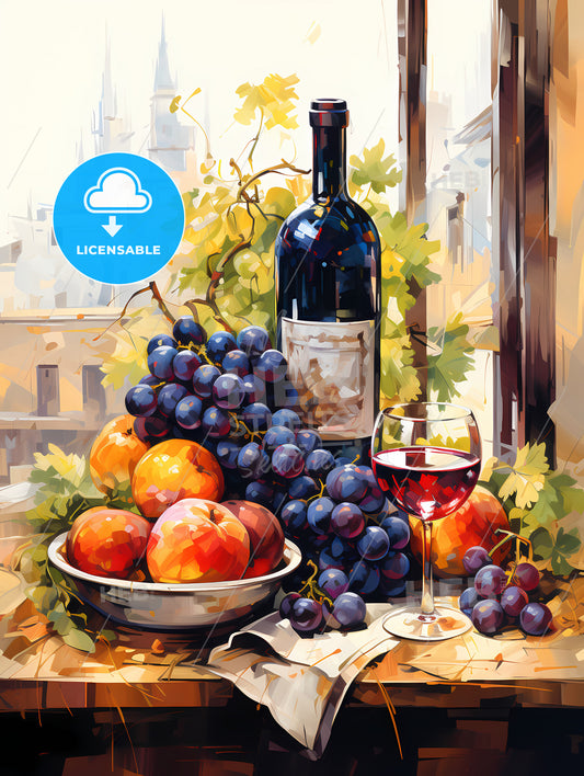 Grapes and wine bottles-healthy food