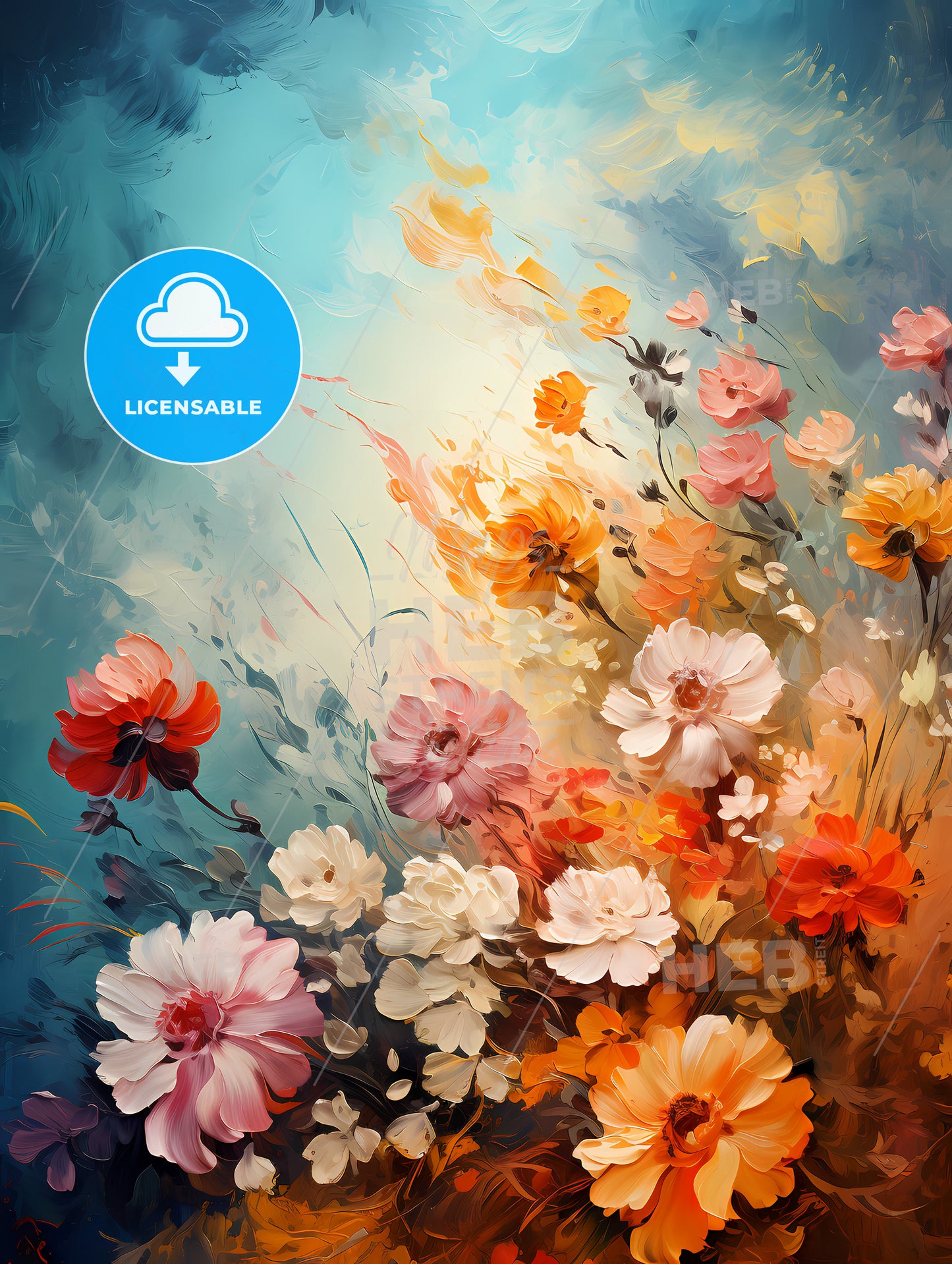 Grunge style colorful flowers border background
