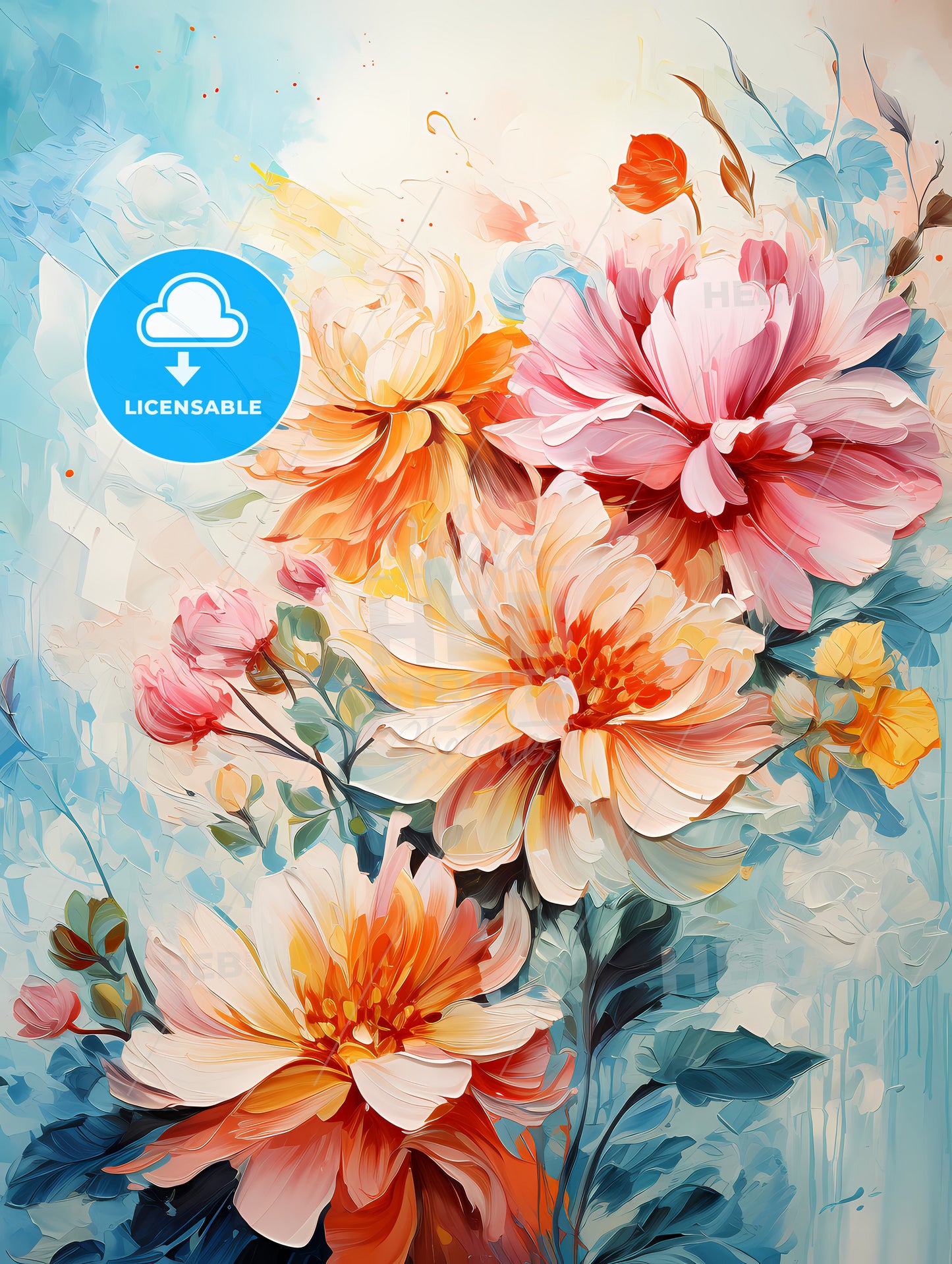 Grunge style colorful flowers border background