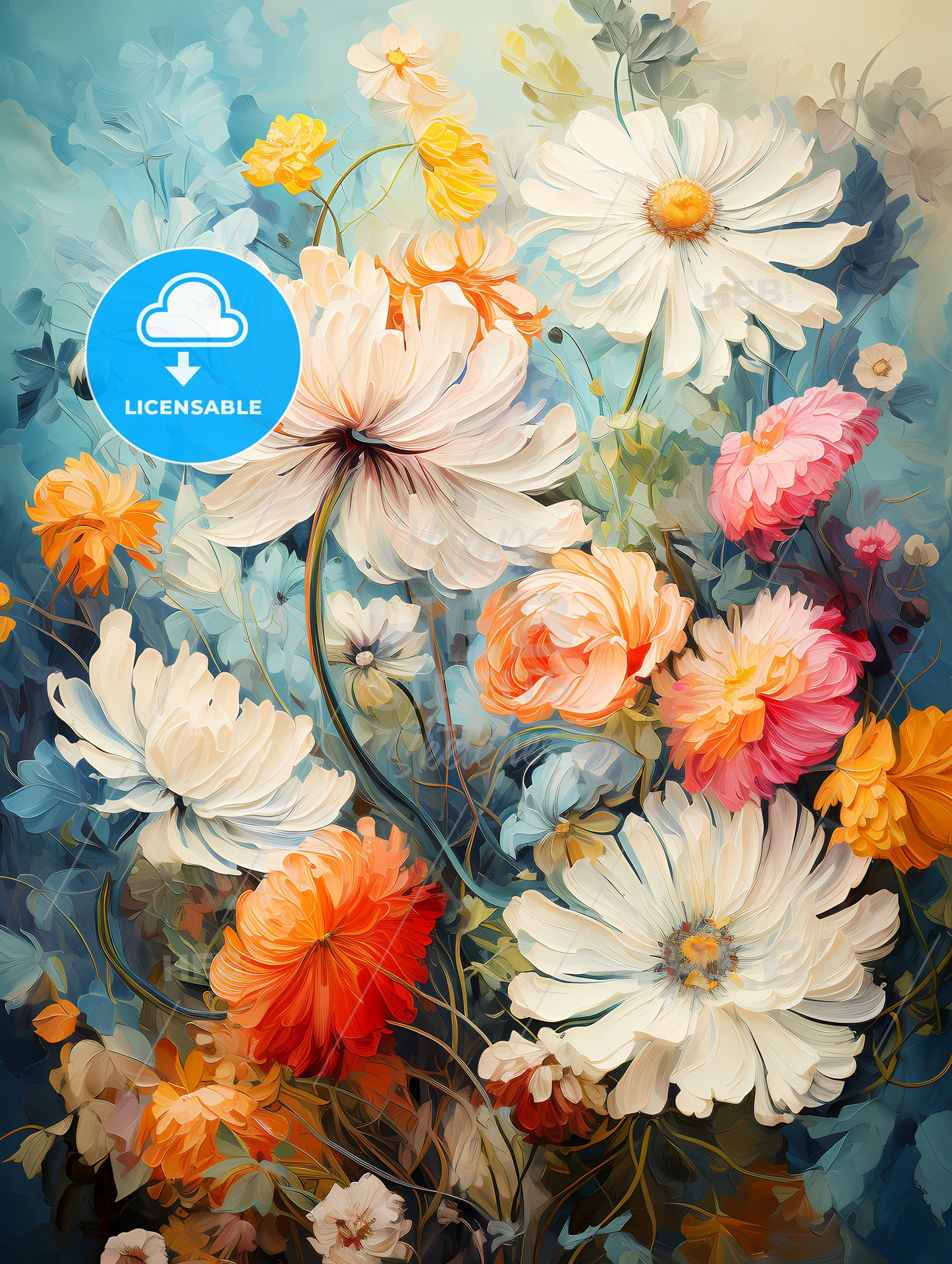 Grunge style colorful flowers border background