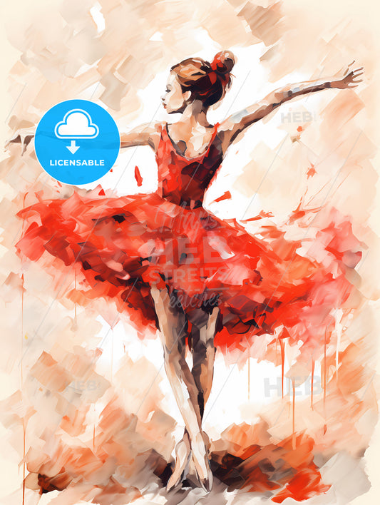 Hand drawing picture with red ballet dancer
