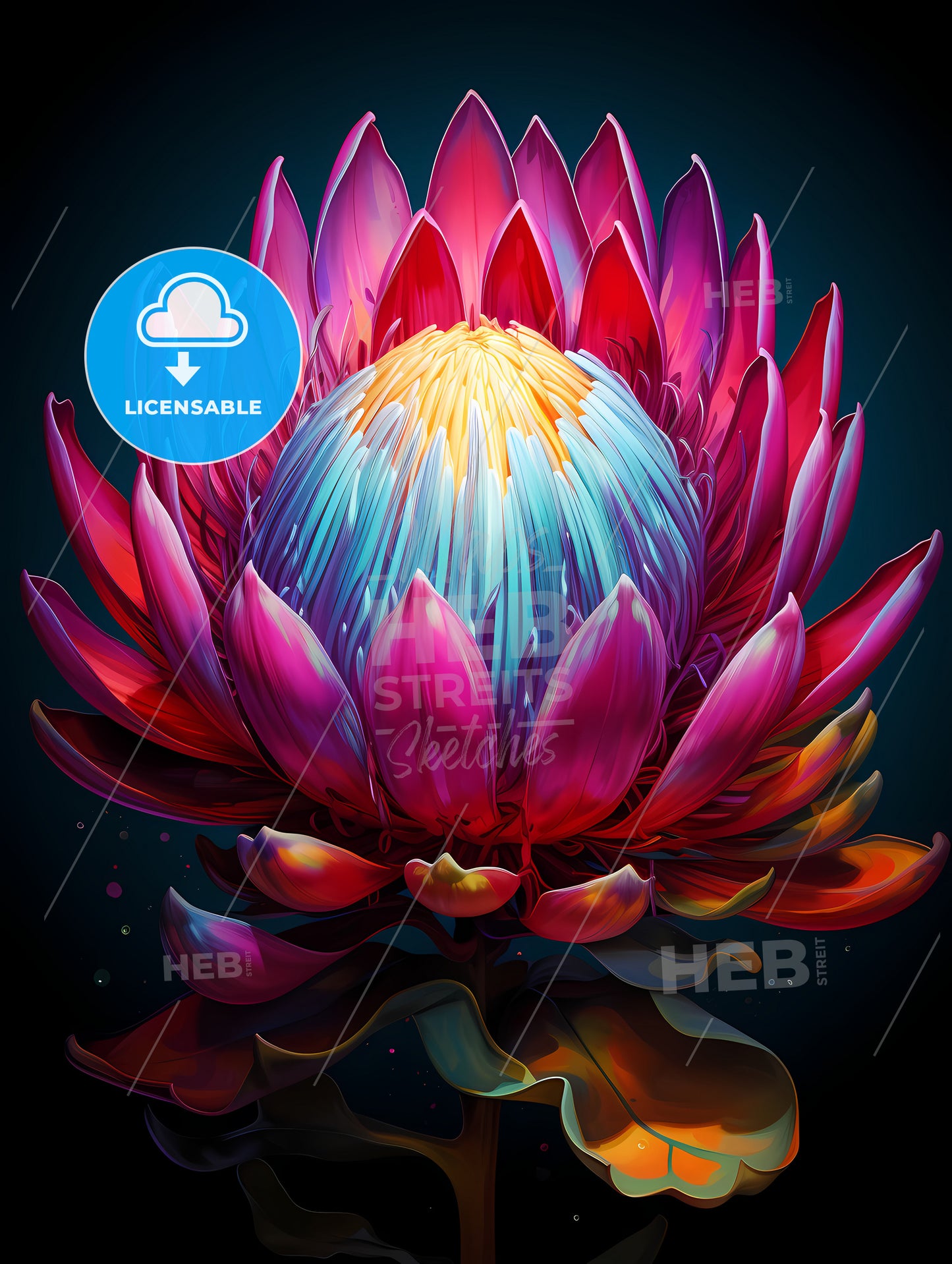 King Protea Isolated on Black Background Centre