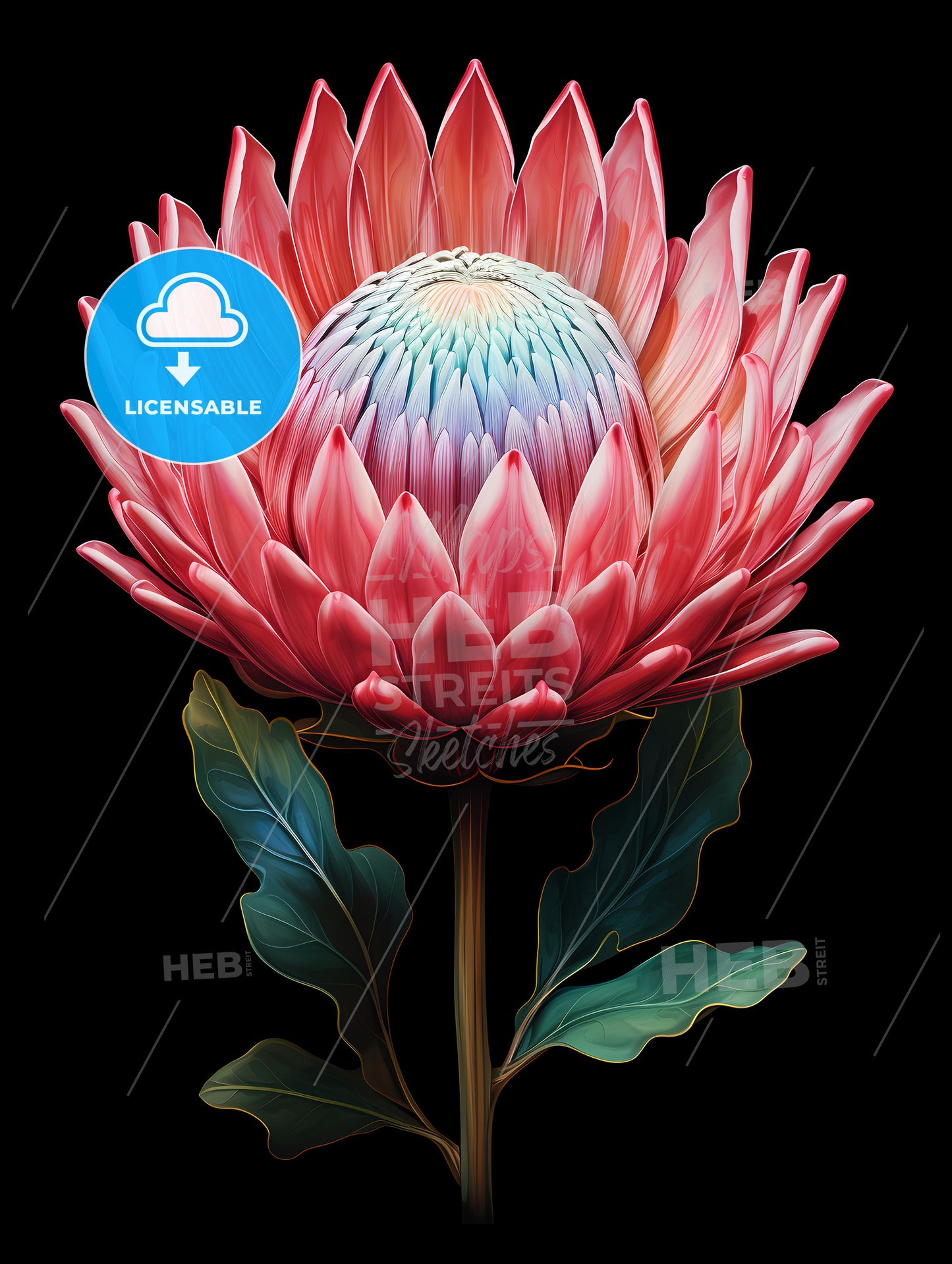 King Protea Isolated on Black Background Centre