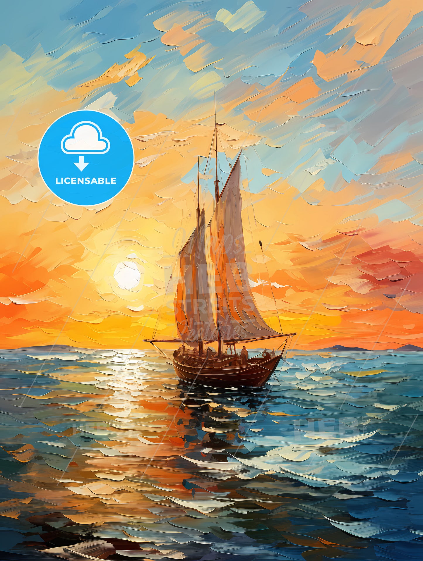 Landscape with sailing boats on the sea