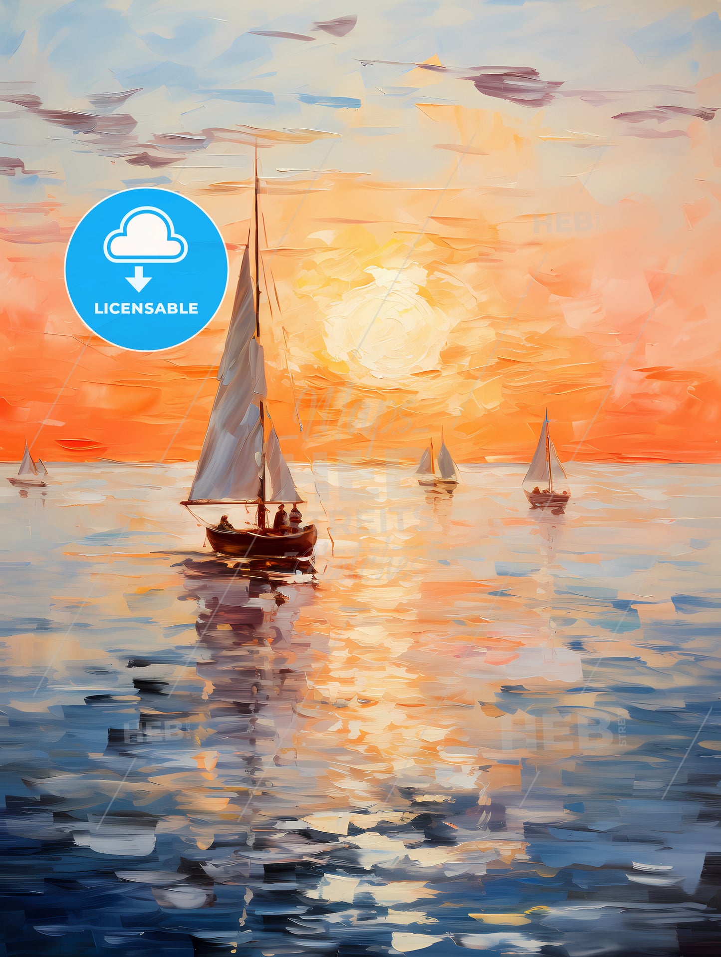 Landscape with sailing boats on the sea