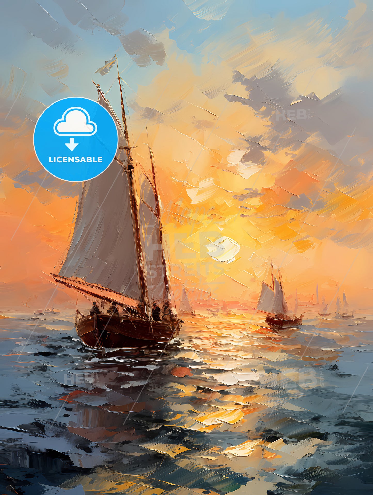 Landscape with sailing boats on the sea