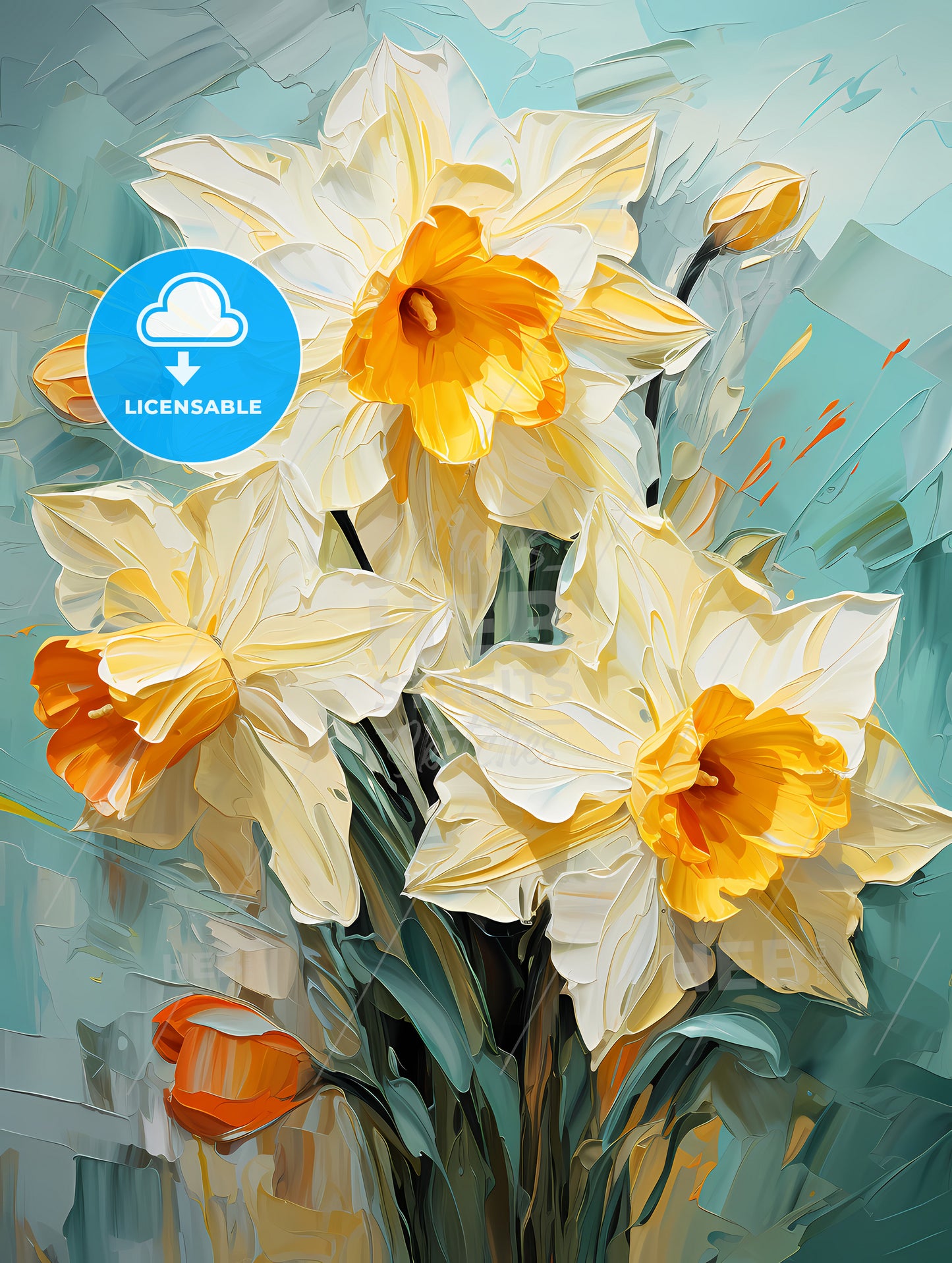 Lovely yellow daffodil flowers on green background