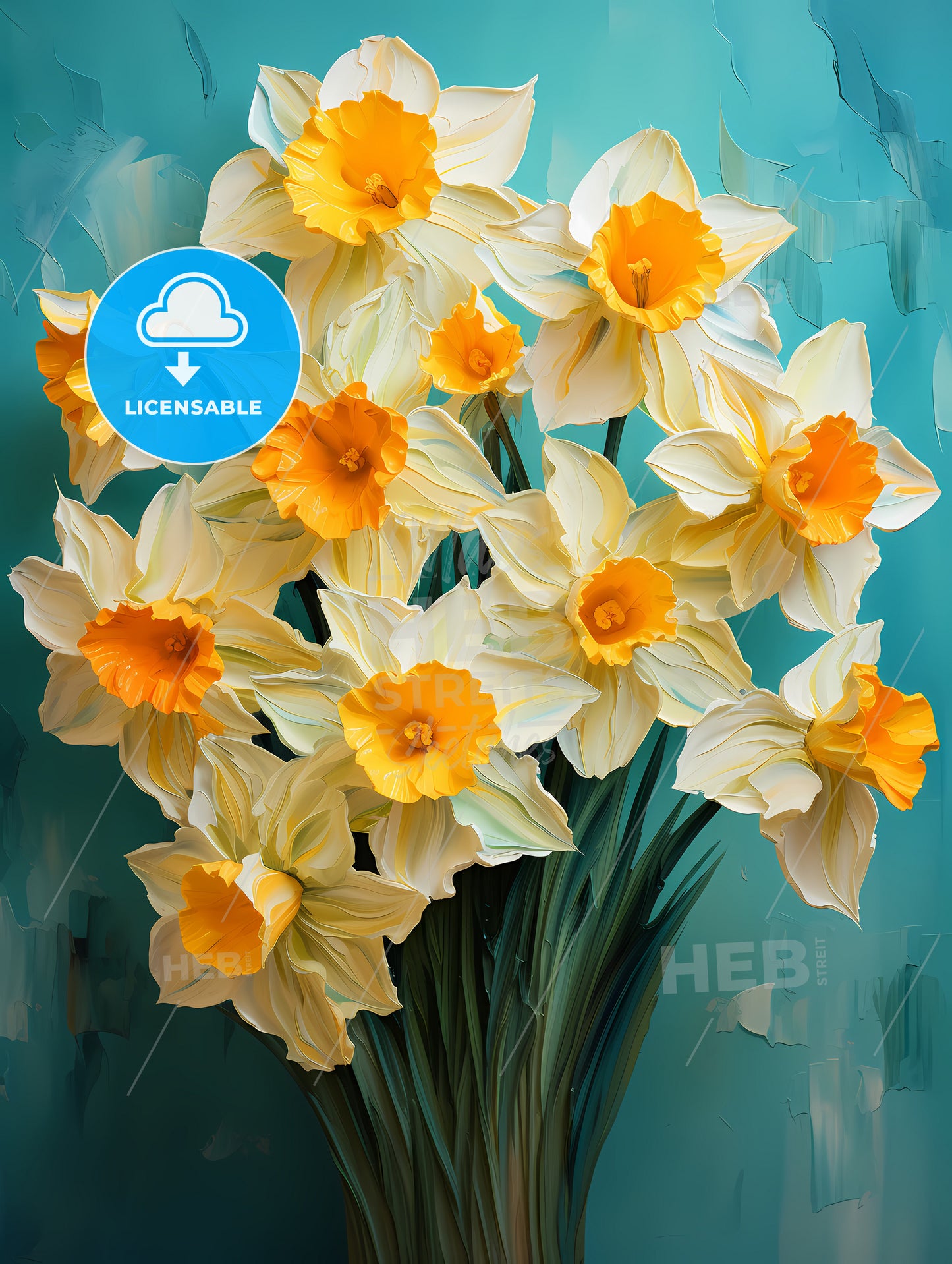 Lovely yellow daffodil flowers on green background