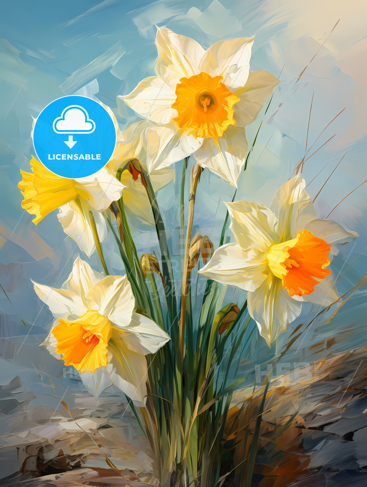 Lovely yellow daffodil flowers on green background