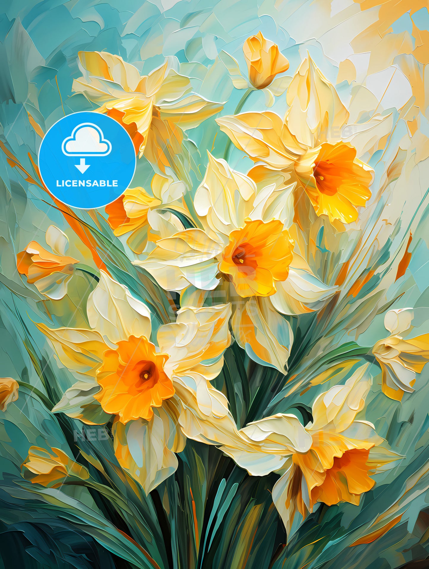 Lovely yellow daffodil flowers on green background