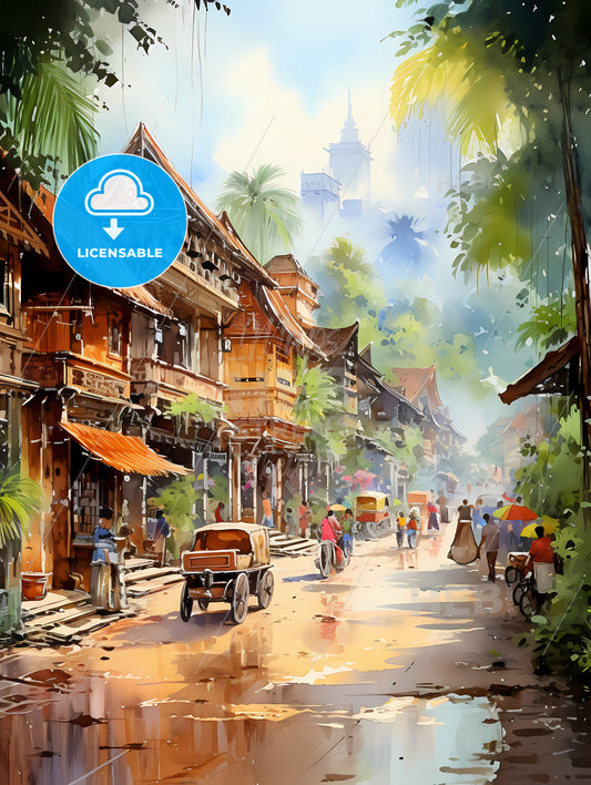 Malaysia village in watercolor painting