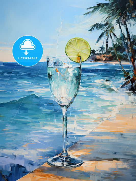 Margarita cocktail on beach blue sea