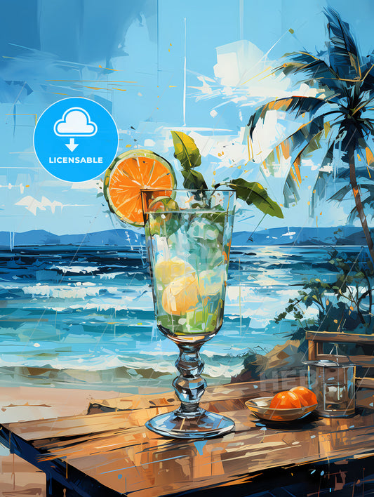Margarita cocktail on beach blue sea