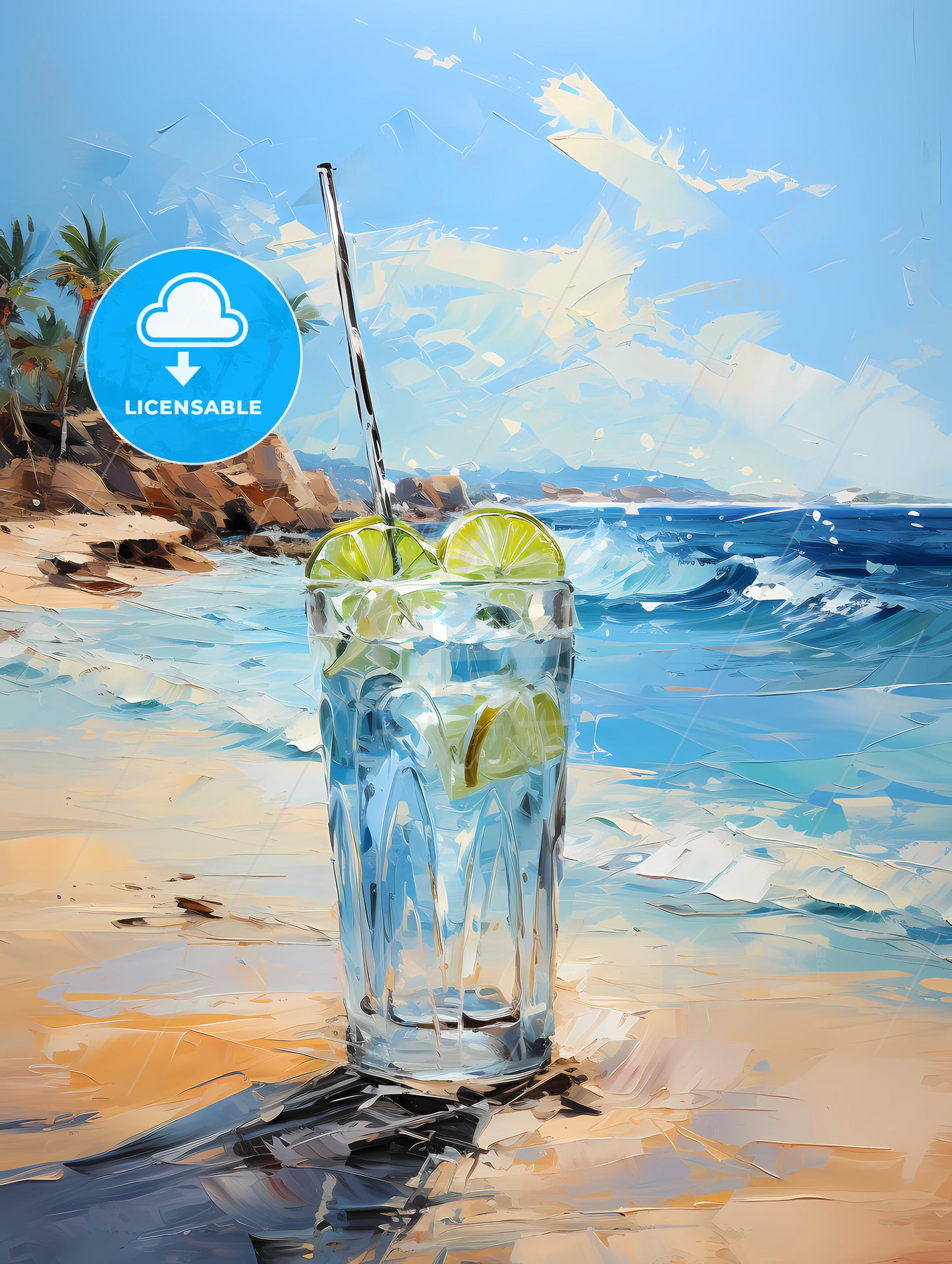 Margarita cocktail on beach blue sea