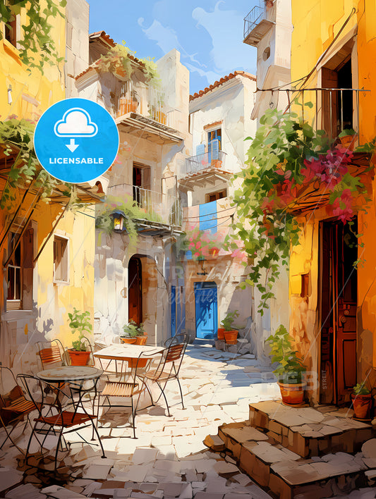 Pictorial scene of courtyard in old town of Croatia