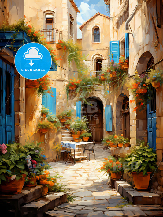 Pictorial scene of courtyard in old town of Croatia