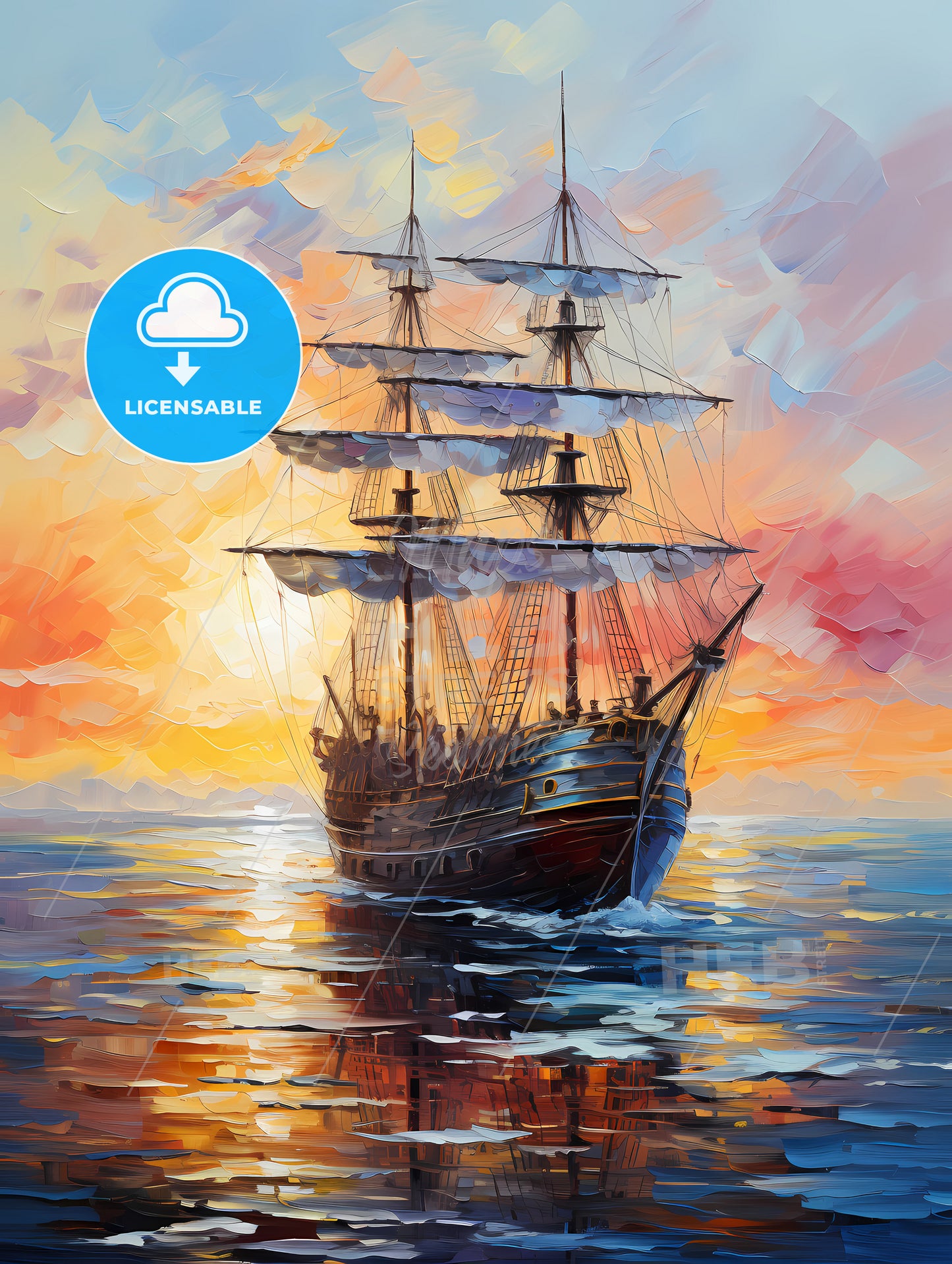 Replica ot vessel Santa Maria is passing the port