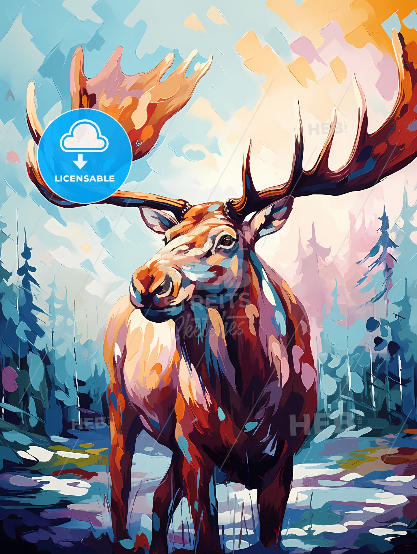 Silhouette moose on white background