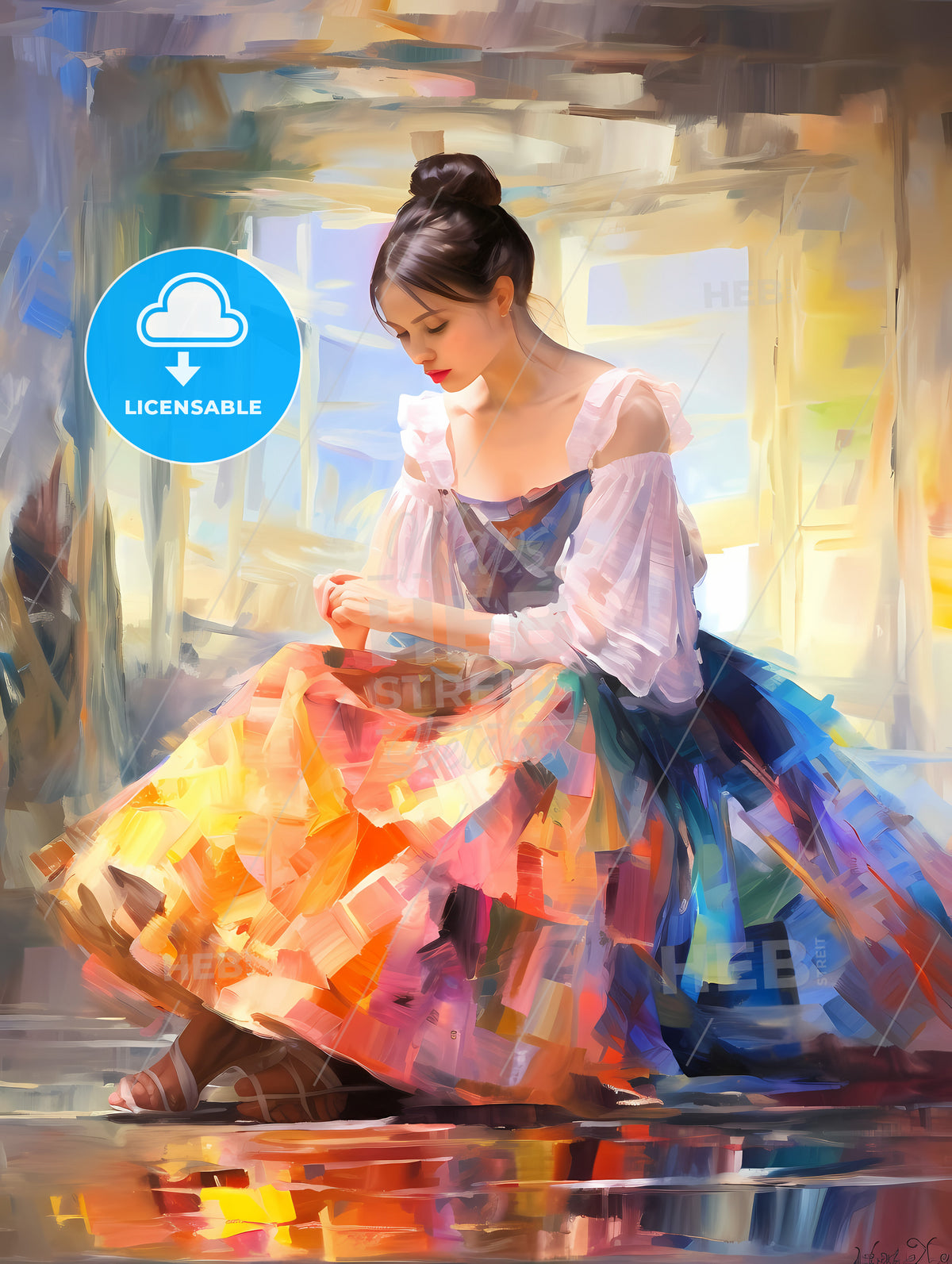 The ballerina sitting near a mirror