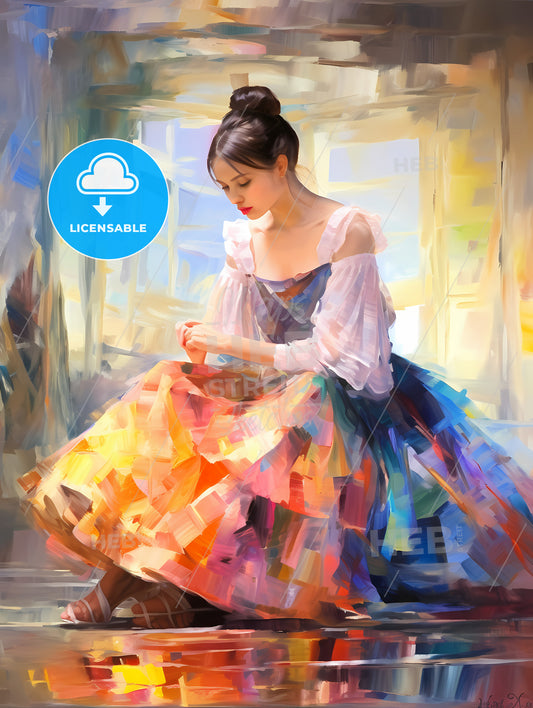 The ballerina sitting near a mirror