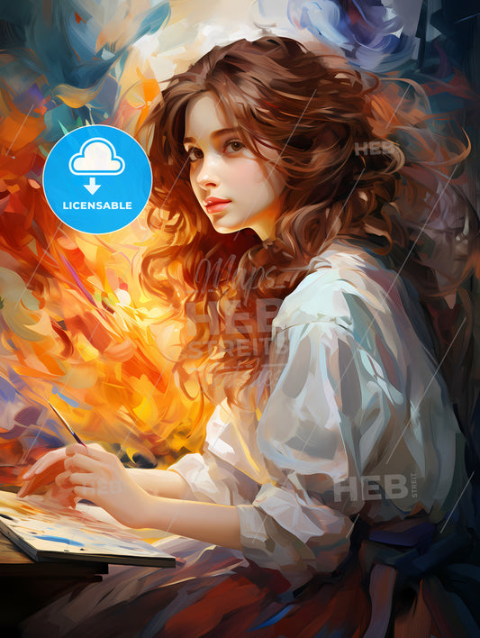 The beautiful girl drawing a picture