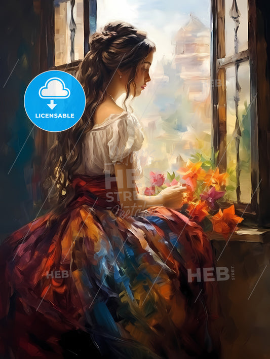 The beautiful girl sitting at a window